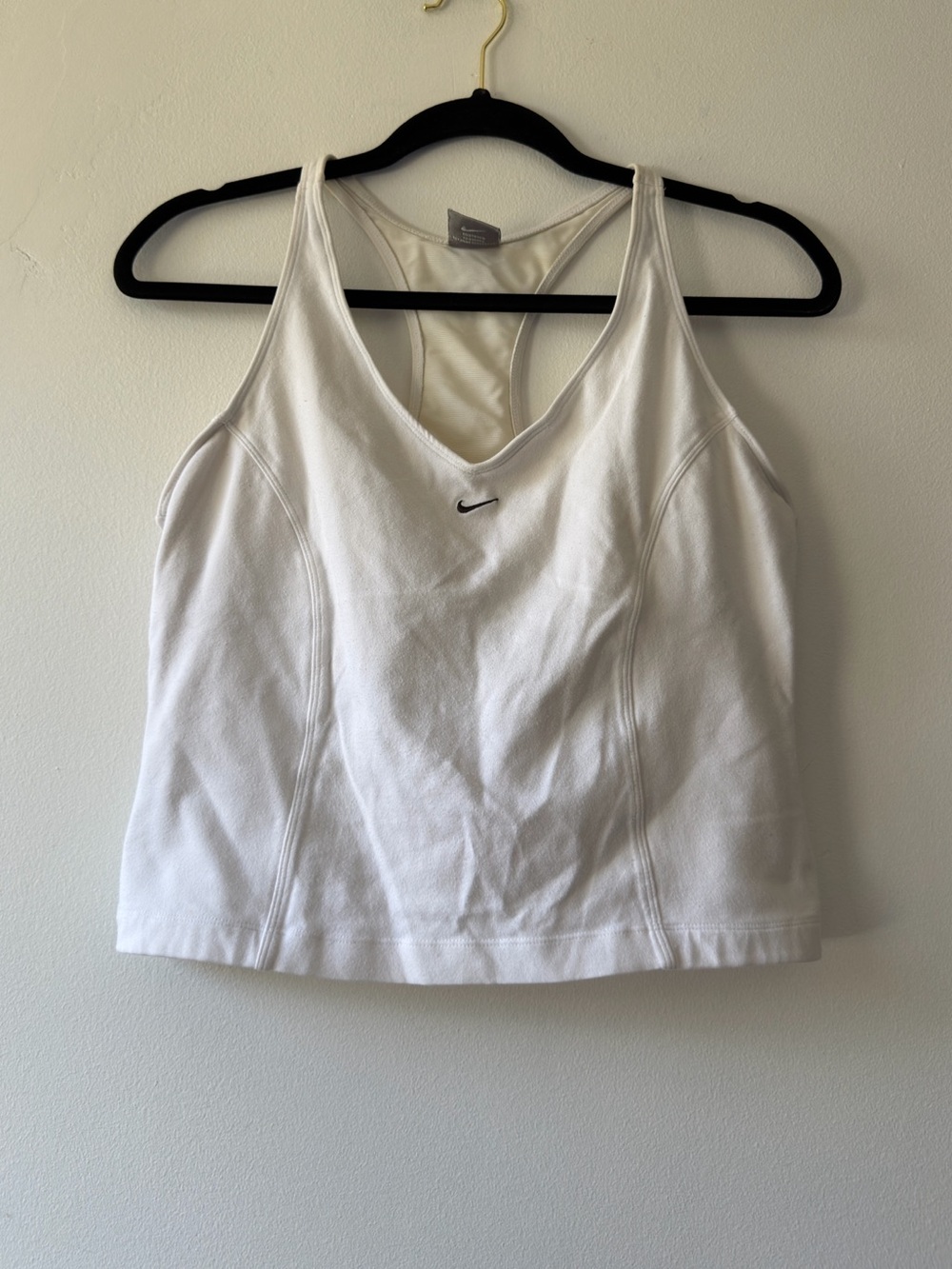 Nike White V-Neck Athletic Tank with Subtle Swoosh